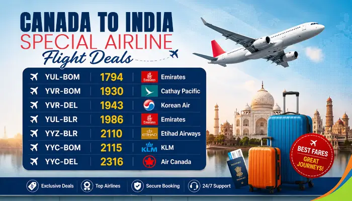 Book Affordable Canada to India Flights - Exclusive Airline Deals